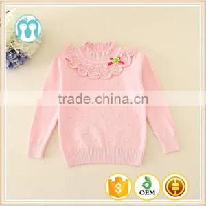 Turtleneck Collar Pink Sweaters Plain Knitted Clothes Appliqued Tiny Flower Full Sleeve Winter Garments Warm thumbnail-1