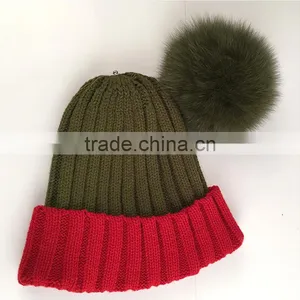Myfur Detachable Real Soft Fox Fur Bobble Knitting Hat Winter Cap thumbnail-3