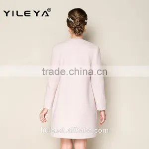 2015 Latest Fashionable o Neck Apricot Plain Style Brand Name Women Winter Coat thumbnail-2