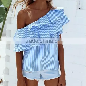 2017 Burst Europe and the United States Spring and Summer New Lotus Leaf Sleeves T-shirt Women's Clothing thumbnail-3