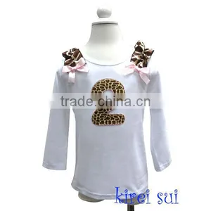 Brown Giraffe Light Pink Bow 2nd Birthday White Long Sleeves Top 1-7Y thumbnail-1