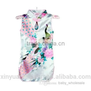 Children Girl Dress Beautiful Girl Elegant Peacock Printing and Short Sleeve Dress thumbnail-6