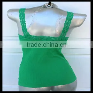 Women's Wrinkled Jacquard Cami Top Lace Seamless Yoga Gym Sports Tanktop Green Color thumbnail-3