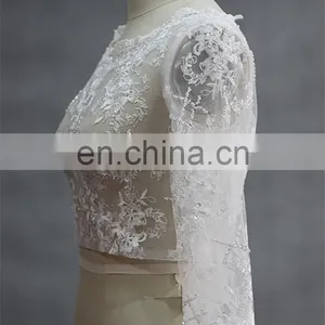 OEM Service Lace Applique Beaded Wedding Jacket With Sleeve thumbnail-2