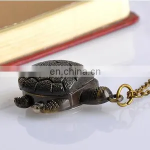 Bronze Vintage Lovely Turtle Mini Small Size Quartz Pocket Watch Women Lady Girl Necklace Pendant Chain Birthday Gifts thumbnail-2