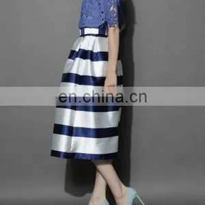 Stripes Full A-line Midi Skirt in Navy thumbnail-4
