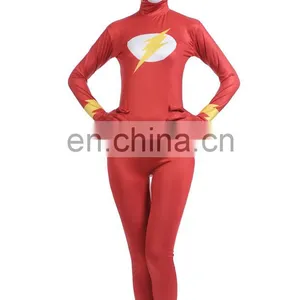 Red Zentai Full Stretch Bodysuit Hooded Mask Women Girls Cosplay Costume thumbnail-2