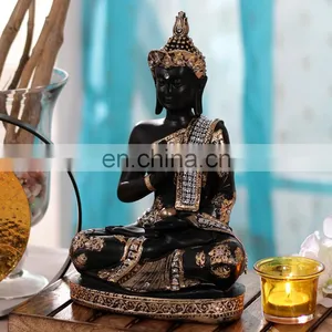 GOLD POLYRESIN BUDDHA HEAD STATUE DECORATION thumbnail-1