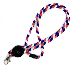 High Quality Custom Woven Logo Round Cord Lanyard With Swivel J Hook, Rope Lanyard thumbnail-4
