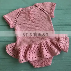 Infants & Toddler Autumn Winter Sweater Short Sleeve Solid Color Baby Girls Knit Dress Romper thumbnail-5
