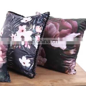 3D Flower Colorful Printed Decorative Pompom Linen Square Cushions Cushion for Chair Sofa thumbnail-7