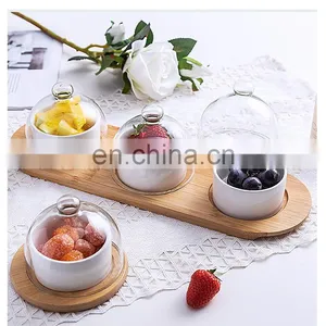 Flat Round Bamboo Cake Serving Plate Wood Dessert Stand Cheese Display With Dome Lid thumbnail-5