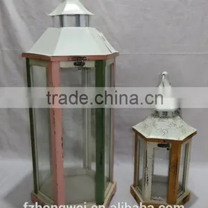 Hongwei Handmade Antique&Retro Wood Lantern/Candle Lantern/Candle Holder With Metal Lid&Ring Handle for Home&Garden Decor thumbnail-1