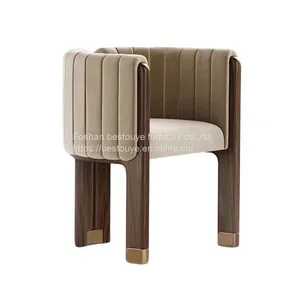 Hot-Selling Best Quality Blue Beige Color Customize Dining Chairs Wooden Leg pu Leather Project Chair thumbnail-2