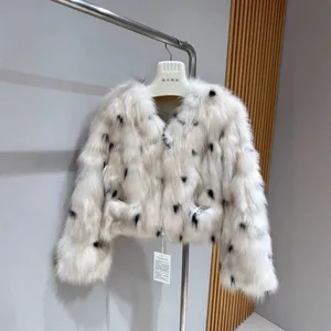 Haining Fur Small Breast Leopard Fox Fur Coat Women Short Style thumbnail-1