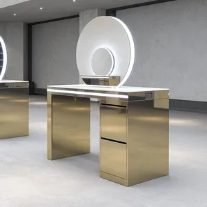 Stainless Steel Hair Salon Mirror Luxury Led Light Wall Mounted Hair Salon Mirrors Station thumbnail-5