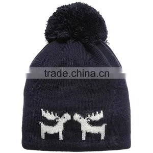 Wholesale Fashion Cheap Winter Acrylic Custom Beanie Hats With Pom Pom Knit Hat thumbnail-2