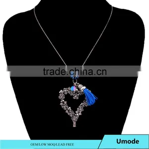 Mother Daughter Jewelry Fashion Vintage Love Heart Necklace Hollow Long Tassel Pendant Necklaces For Women thumbnail-2