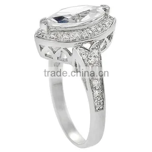 Sterling Silver Marquise-cut White Diamond Bridal-style Wedding Ring thumbnail-2