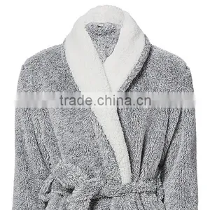 Wholesale 100% Polyester Heather Grey Winter Warm Mens Coral Fleece Sleep Robe thumbnail-3