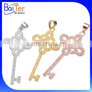 Gold Silver Plated Copper Micro Pave Pendant/CZ Cubic Zircon Key Pendant/Custom 925 Sterling Silver Pendant Jewelry Wholesale Quality Choice thumbnail-1