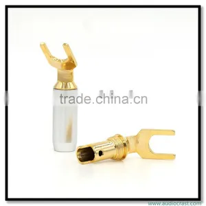 Golden Screw Locking Banana Connector Speaker Spade Fork Plug thumbnail-5