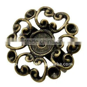Brass Ring Settings, Antique Bronze, Flower, Ring: About 17.5mm; Tray: About 23mm in Diameter(KK-Q030-AB) thumbnail-1