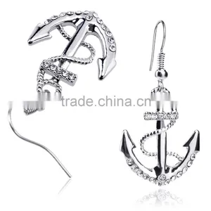Long Earings 18k White Gold Plated Silver Color Austrian Crystal Rhinestone Dangle Anchor Earring thumbnail-5