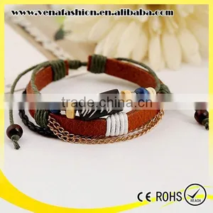 Bead Cow Bone Leather Cord Bracelet, Mens Leather Beaded Bracelet thumbnail-3