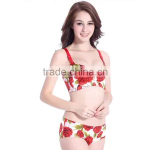 New Deep V Sexy Women Push Up Bra Set Rose Printed Seamless Wire Free Bra Set Women Underwear Set Bra and Panties thumbnail-2