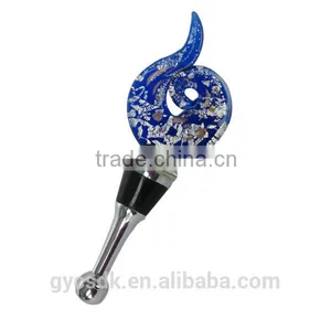 Gold Sand and Silver Foil Flame Shape Colorful Murano Glass Wine Stopper for Gift and Collection thumbnail-2