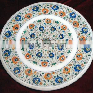 Round Marble Inlay Coffee Table Top thumbnail-1