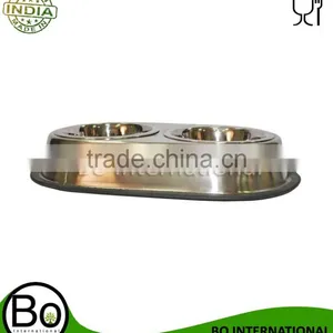 Metal Stainless Steel Double Dog Water Bowl With Iron Stand thumbnail-1