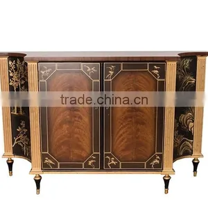 Vintage Style Carved Wooden Curio Cabinets, Hand Painting Console Cabinet, Classical Wood Side Cabinet For Living Room thumbnail-4
