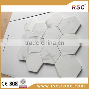 3" Hexagon Italy Carrara White Marble Mosaic thumbnail-1