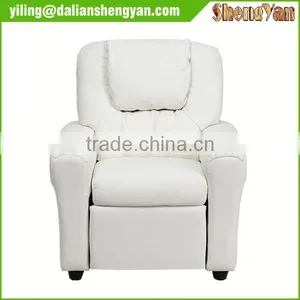 Contemporary White Kids Recliner With Cup Holder and Headrest thumbnail-1