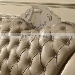 2016 New Design Modern European Style Stainless Steel Base PU/top Grain Leather Sofa Furniture Chesterfield Sofa Furniture thumbnail-3