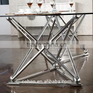 Cohen Furniture Factory Direct Sale Modern Glass Top Dining Table and Chair/restaurant Table for Stainless Steel Furniture thumbnail-3