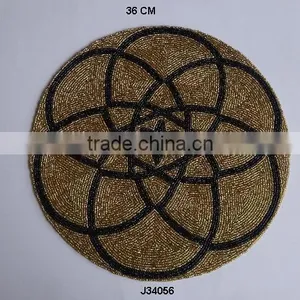 Round Brown Black Glass Bead Place Mats With Flower Patterns Available in More Colours and Patterns thumbnail-1