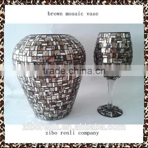 Home Interior Ornament Large Glass Unique Handmade Brown Mosaic Vase thumbnail-1