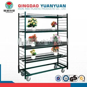 Garden Tools Wheel Cart Wire Black Display Shelf Metal Flower Pot Rack thumbnail-1