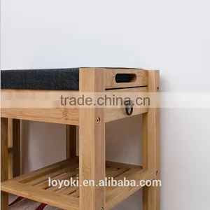 New Design Bamboo Shoe Rack Shoe Bench Seat Cushion Wooden Shoe Display Rack Drawer thumbnail-5