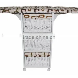 Home Storage Unit White 3 Wicker Basket Rolling Ironing Board Station thumbnail-1