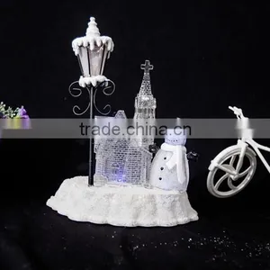 Led Acrylic Christmas Snow Church With Snowman and Tree thumbnail-6