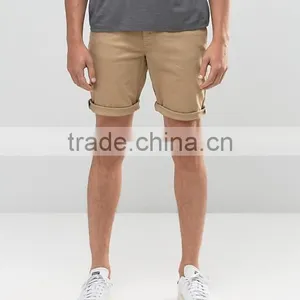 2016 High Quality Latest Custom Five Pocket Men's Khaki Slim Fit 100% Cotton Stretch Denim Concealed Fly Casual Plain Hot Shorts thumbnail-1