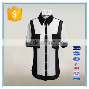 2016 New Fashionable Patch Work Chiffon Model Blouse Neck Designs thumbnail-1