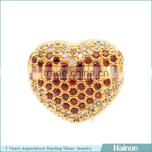 Red Zircon Color Paved in 925 Sterling Silver Love Shape Beads Wholesale thumbnail-1
