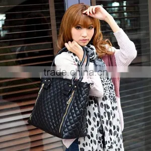 Black Retro Women Office Lady Quilted Shoulder Tote Bag Handbag thumbnail-1
