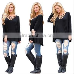 The European and American Fashion Pure Color Loose Long-sleeved T-shirt thumbnail-2