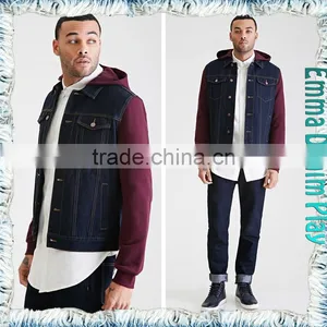 Stylish Denim Long Red Cotton Sleeves Hood Jackets for Men thumbnail-4